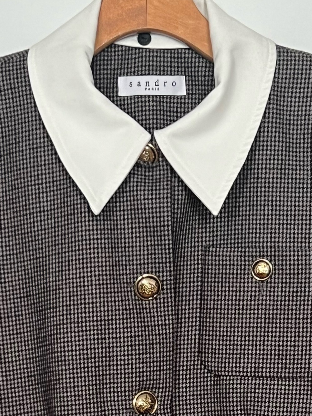 Sandro Paris Houndstooth Wool Blend Jacket Removable Collar Small - Picture 5 of 8